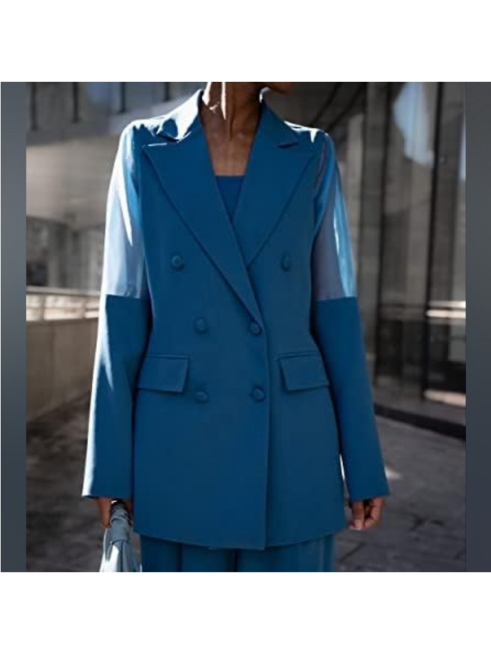 Women’s Double-Breasted Teal Blazer Jacket